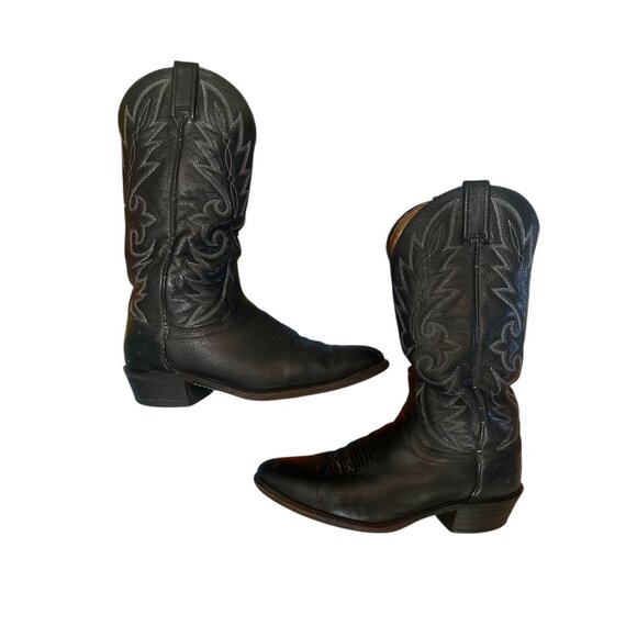 Dan Post Western Cowboy Boots Mens 8.5 Black Leather Embroidered Stitch Rodeo - Picture 13 of 14
